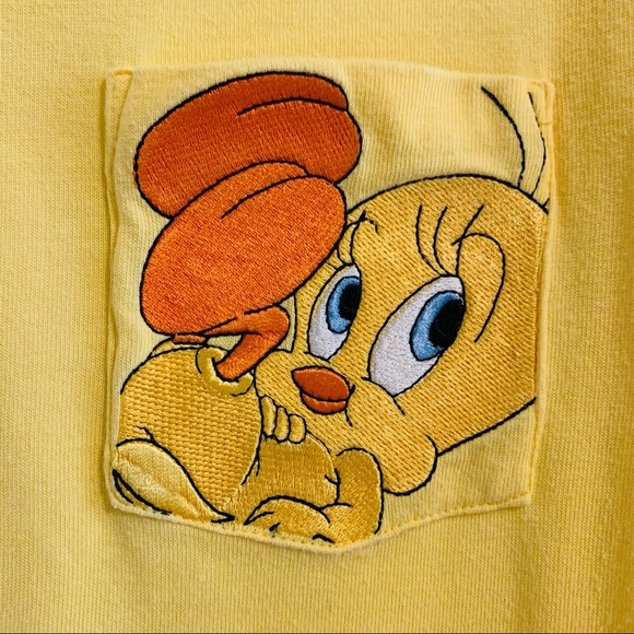 Vintage Warner Bros Long Sleeve Pocket Tee Tweety Bird Embroidered  VTG - Picture 4 of 9